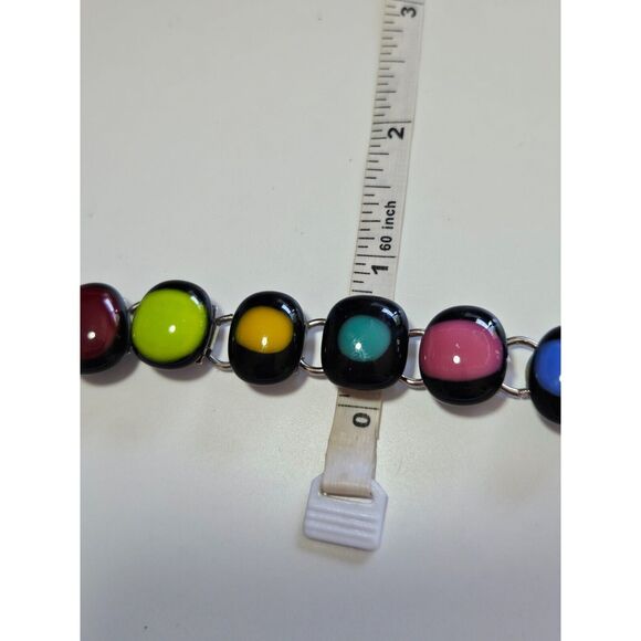 Silver tone black colorful glass bracelet - Picture 6 of 10